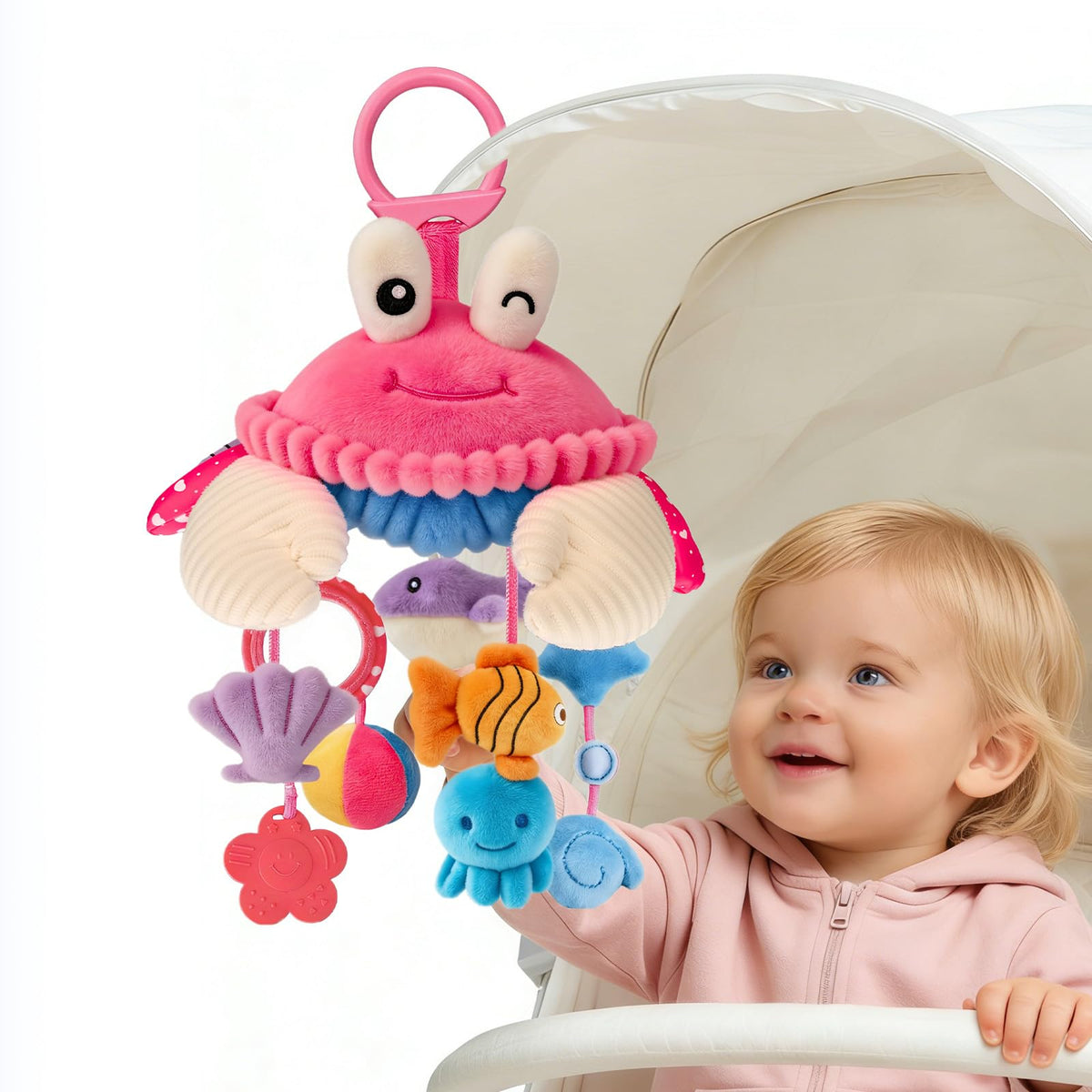 SAIMAND crab sensory toy clip for on-the-go engagement and visual tracking.