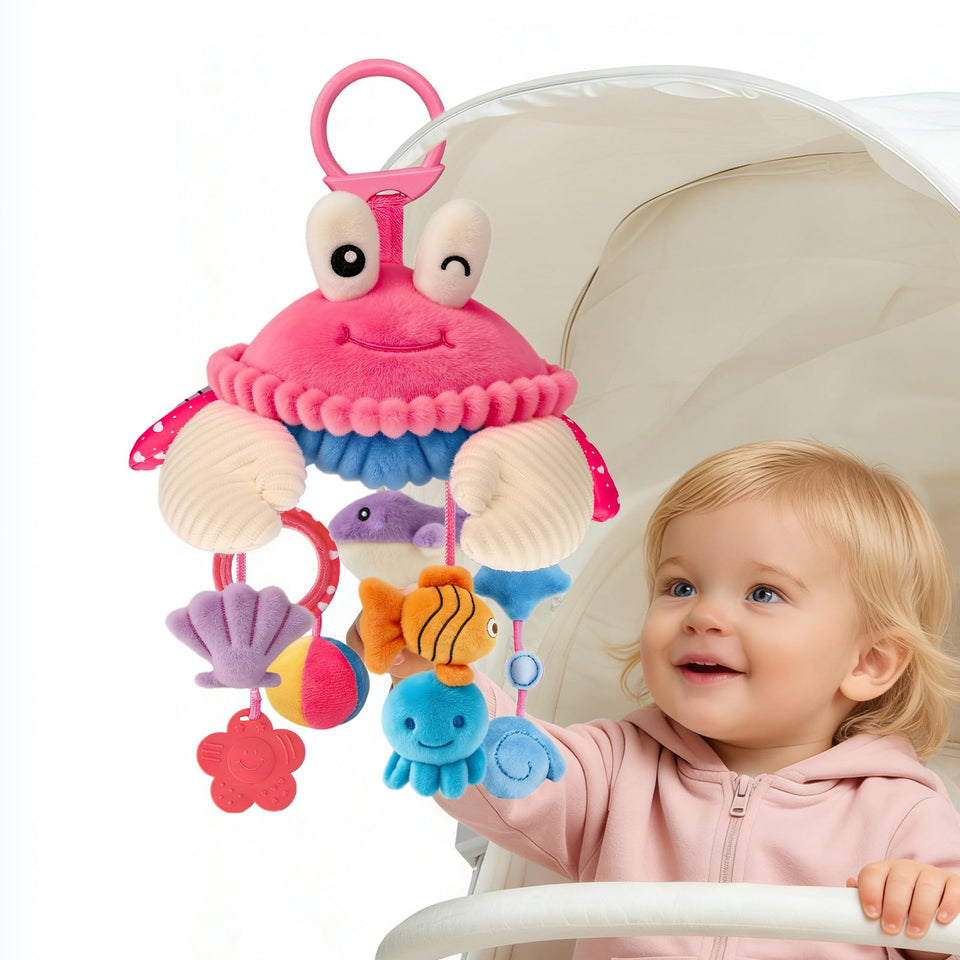 SAIMAND crab sensory toy clip for on-the-go engagement and visual tracking.