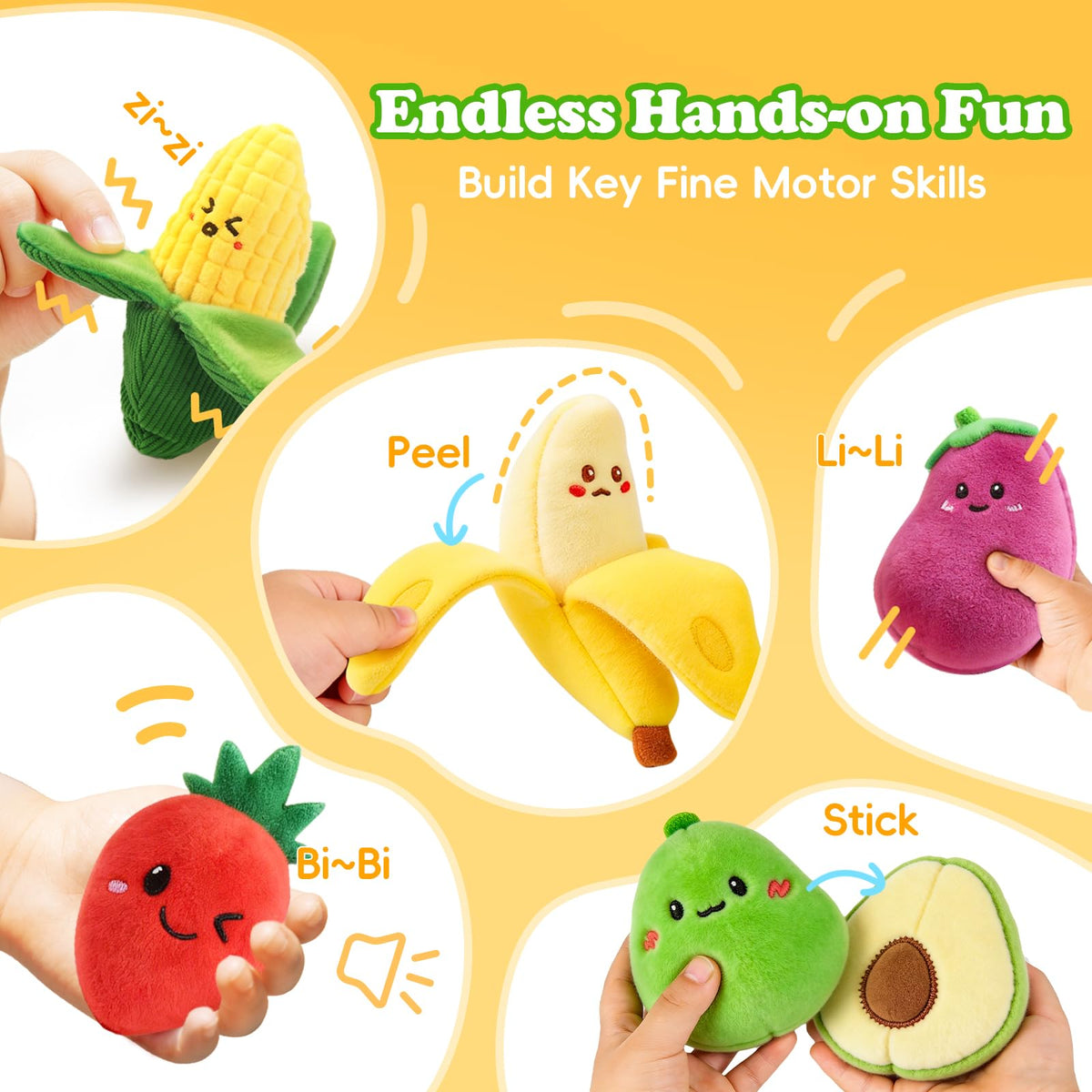 SAIMAND plush pieces feature crinkle and rattle sounds for auditory engagement.