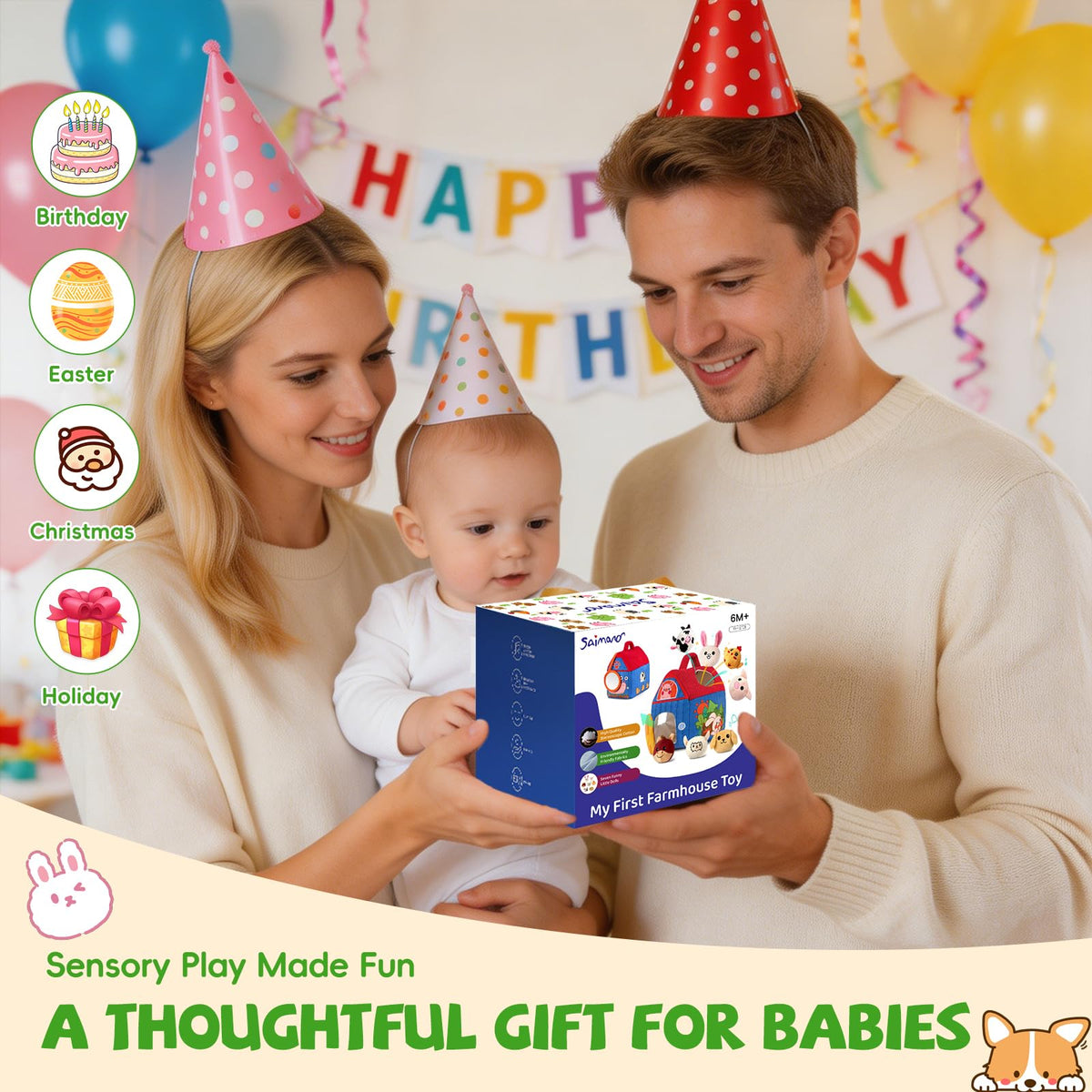 SAIMAND durable stitching increases toy longevity during messy play.