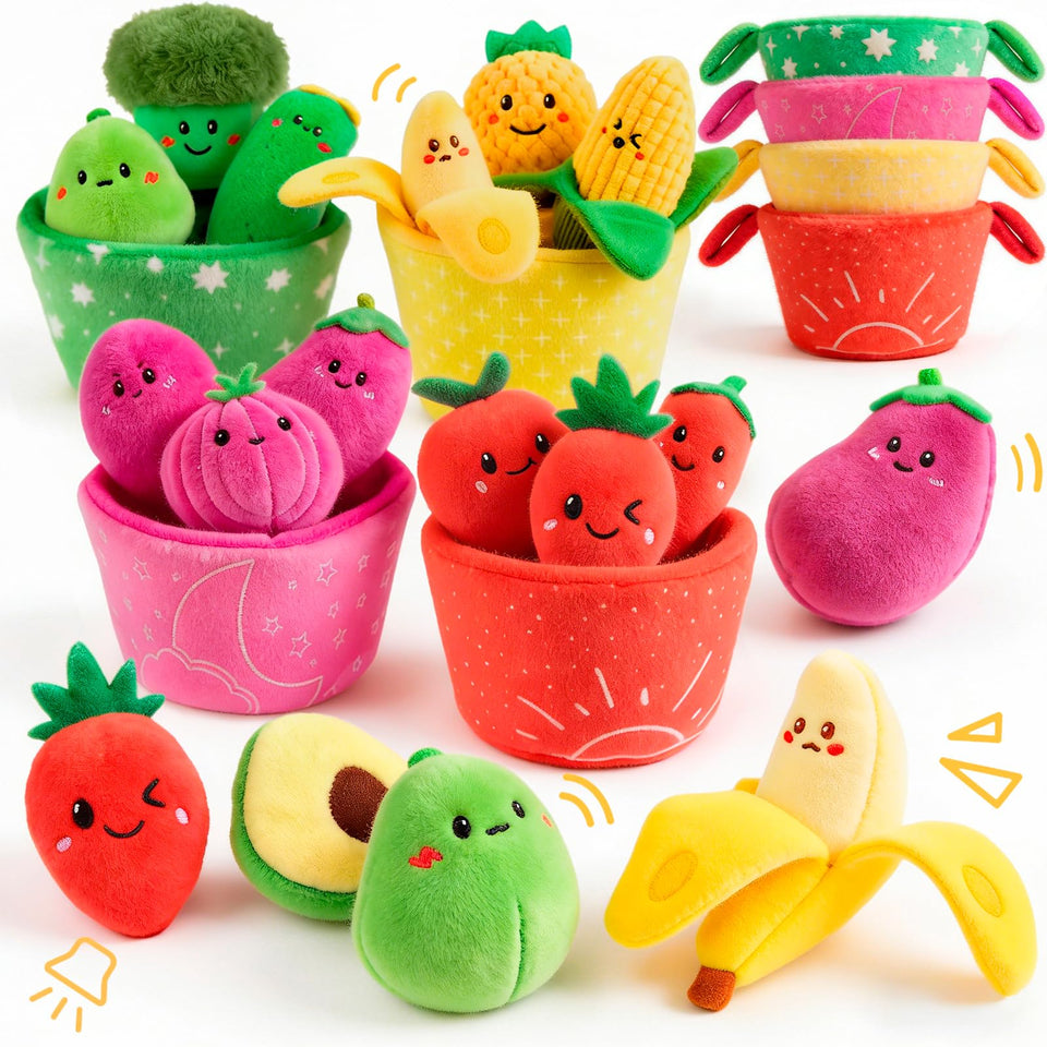 SAIMAND fruit and vegetable plush close-up for sensory exploration.