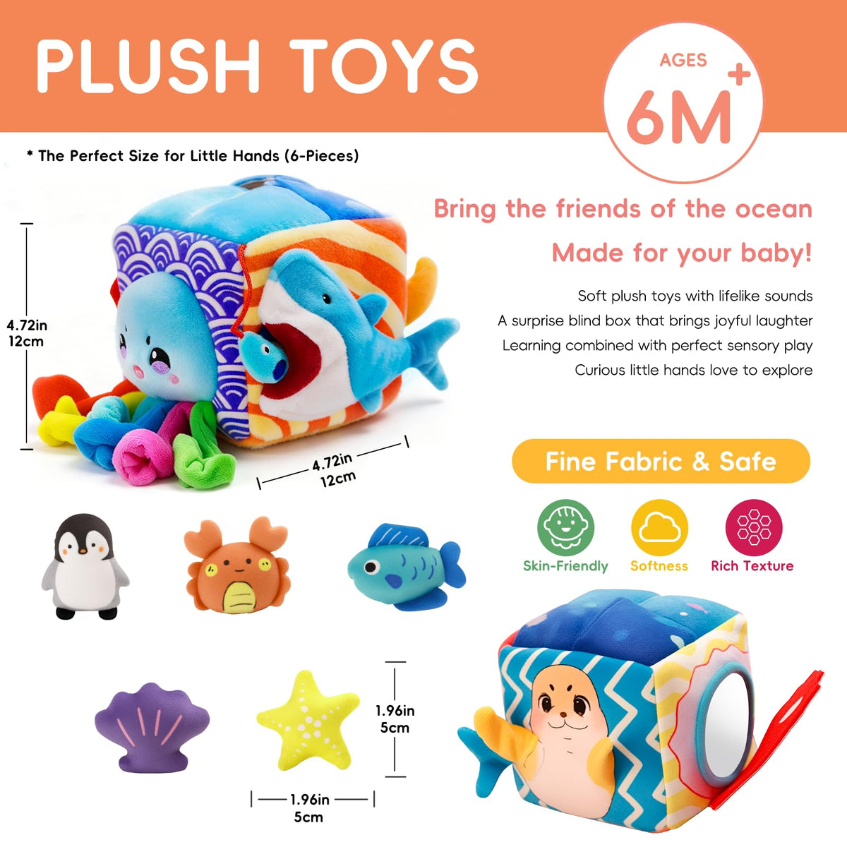 SAIMAND plush crinkle and rattle toy adds bright colors and sounds.