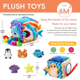SAIMAND plush crinkle and rattle toy adds bright colors and sounds.