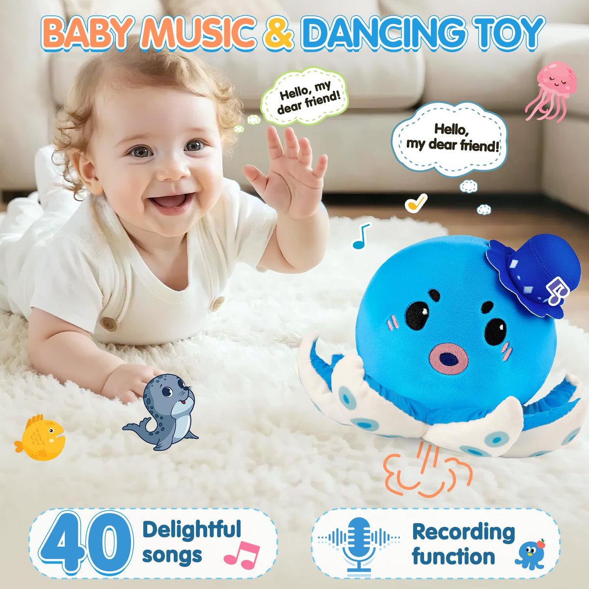 SAIMAND octopus crawling motion encouraging tummy time play