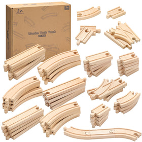 SainsSmart Jr Premium wooden train track set laid out for an expansive 18-foot layout.