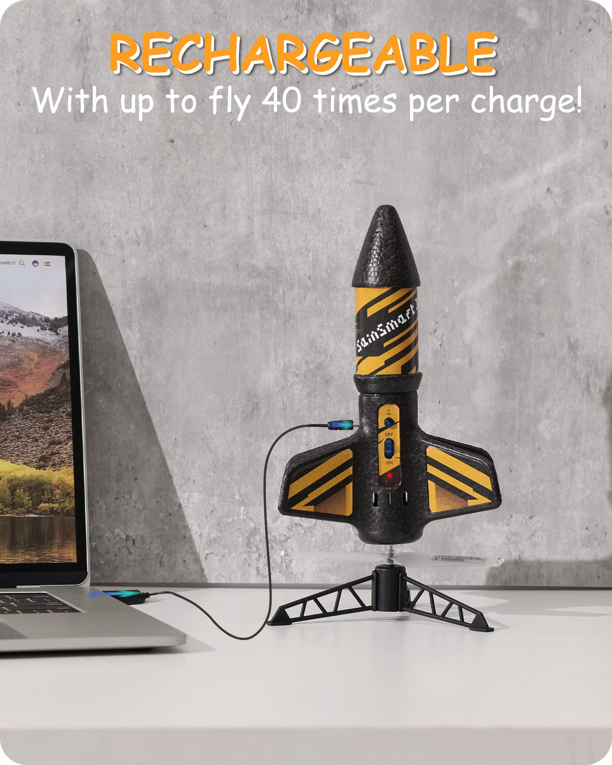 SainSmart Jr rocket launcher charging in 40 minutes for multiple flights