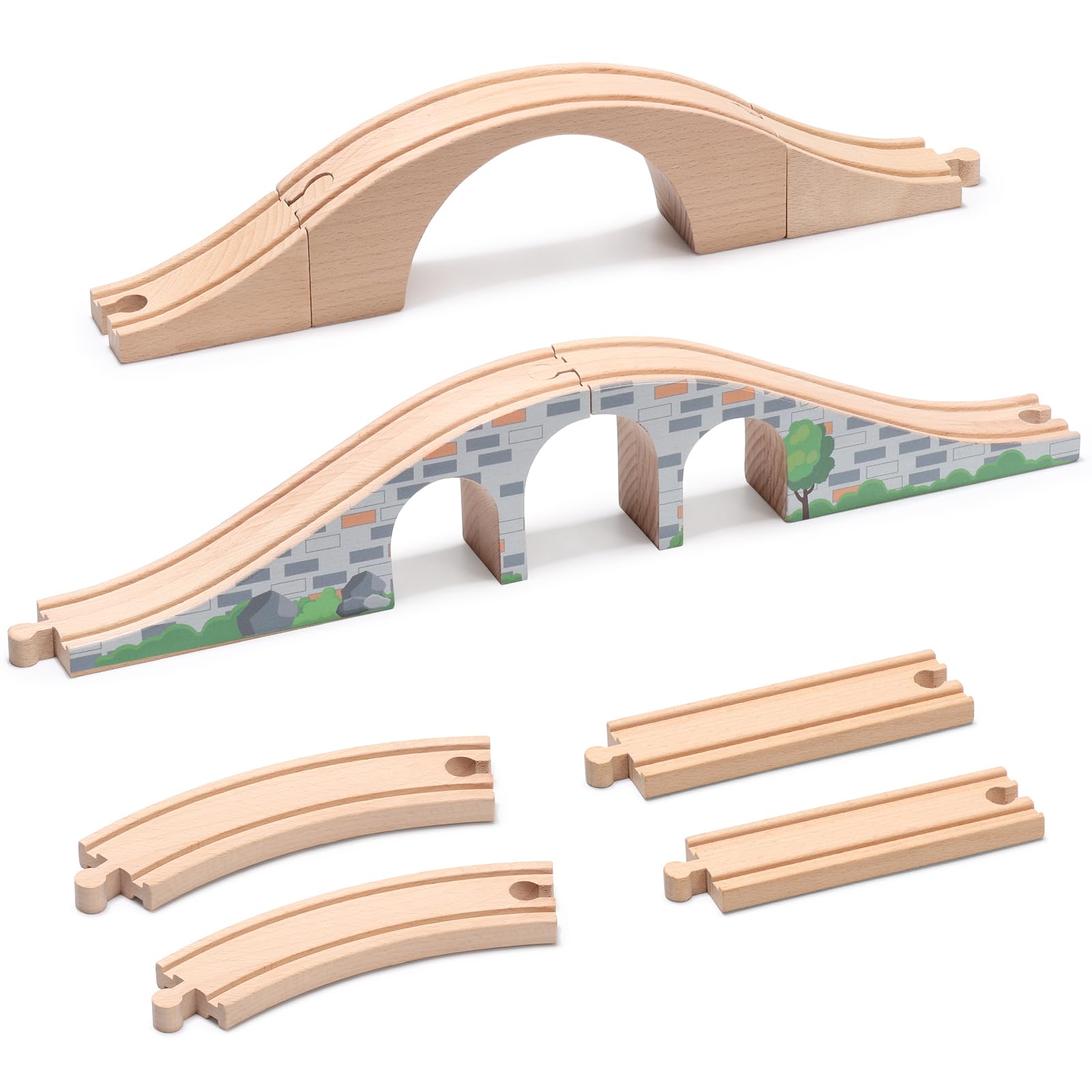 SainSmart Jr 9-Pcs Wooden Train Track Expansion with Bridges – Compati ...