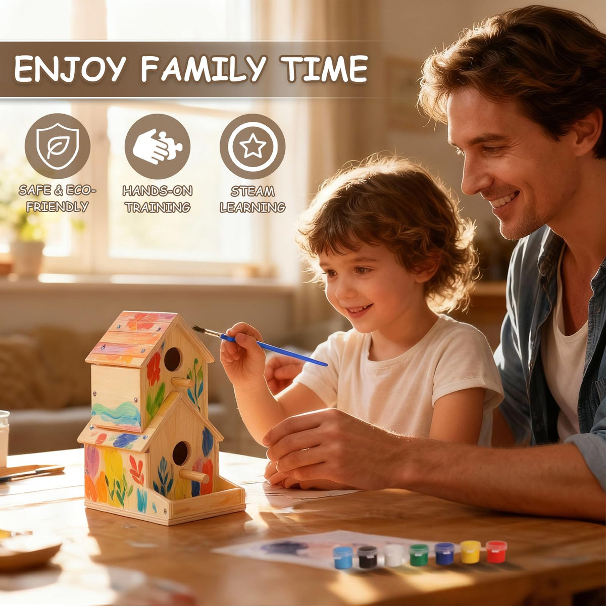 SainSmart Jr bird house with dual entrances supports small nesting.