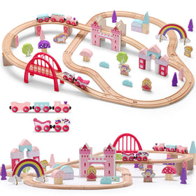 SainSmart Jr pink train set with unicorn and castle for imaginative play