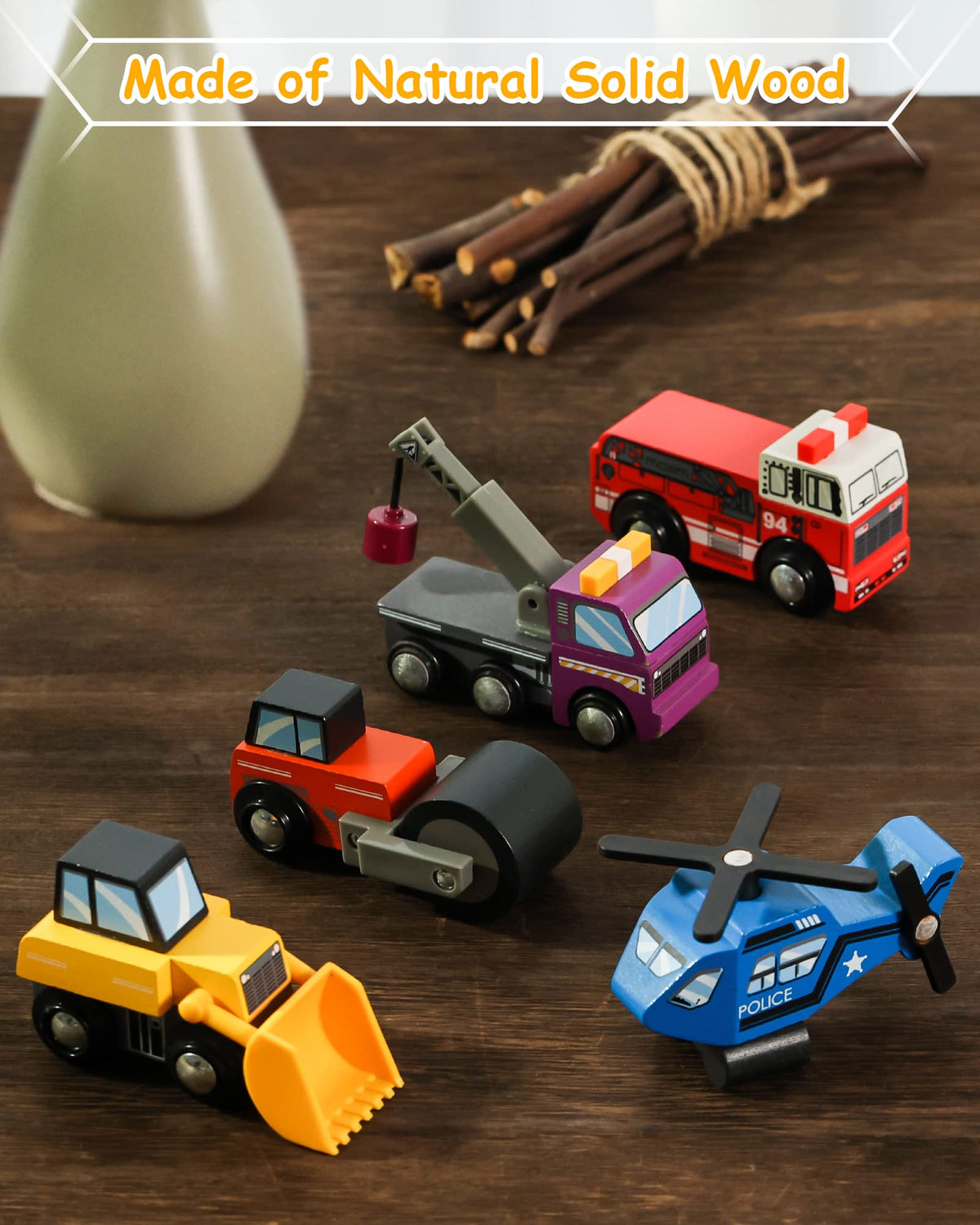 SainSmart Jr. wooden police car enhances color recognition and motor skills.