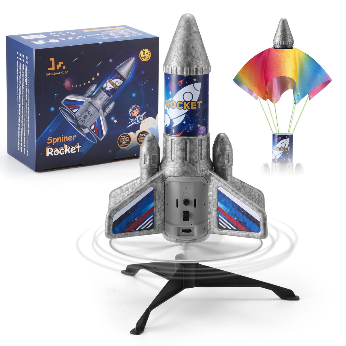 SainSmart Jr. rocket launcher with LED night tracking for easy recovery