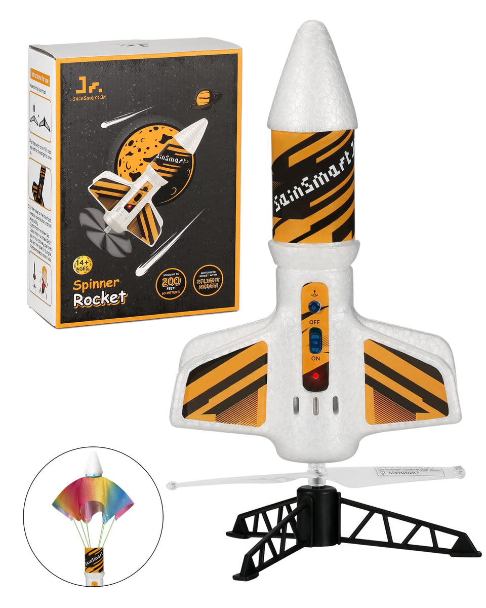 SainSmart Jr. Rocket Launcher outdoors in action, launching up to 200 ft.