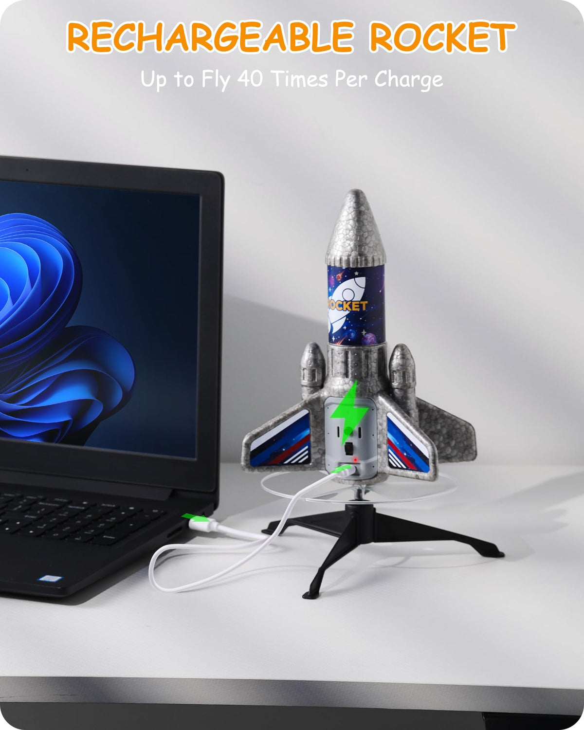 USB-C fast charging powers 25-40 launches on SainSmart Jr. rocket launcher
