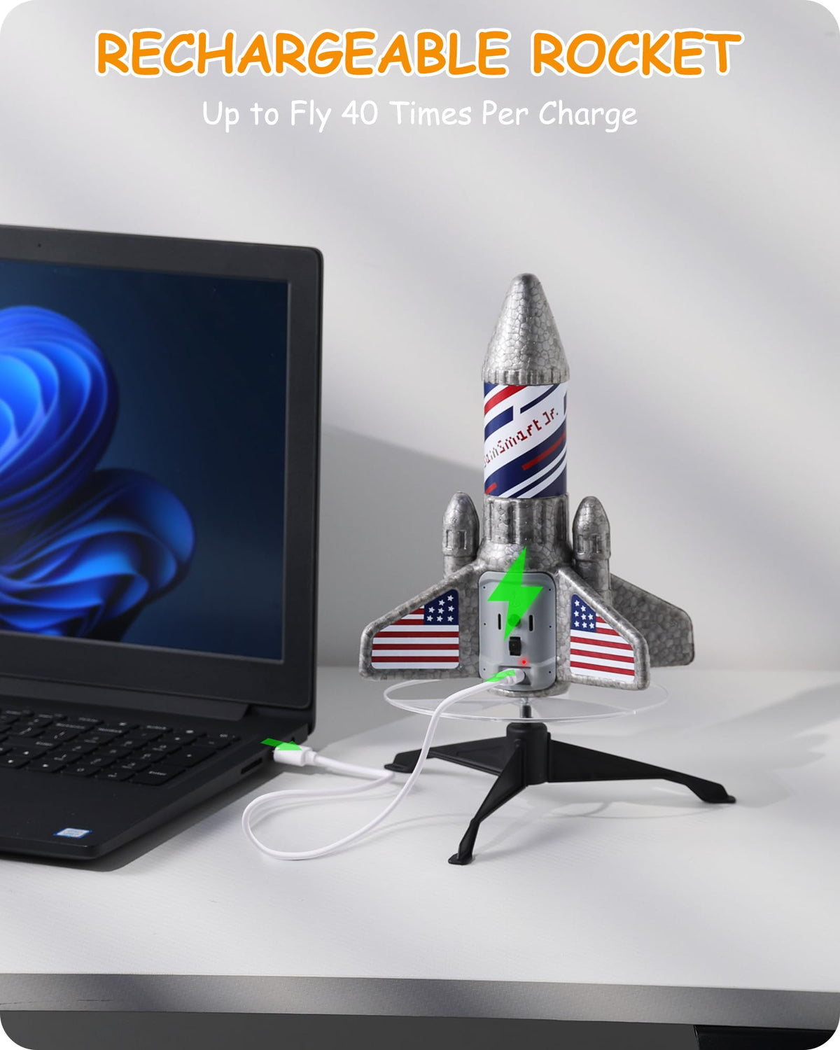 SainSmart Jr USB-C charging delivers 25 to 40 launches per charge