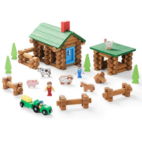 SainSmart Jr wooden log cabin set packaging with 122-piece kit for imaginative play