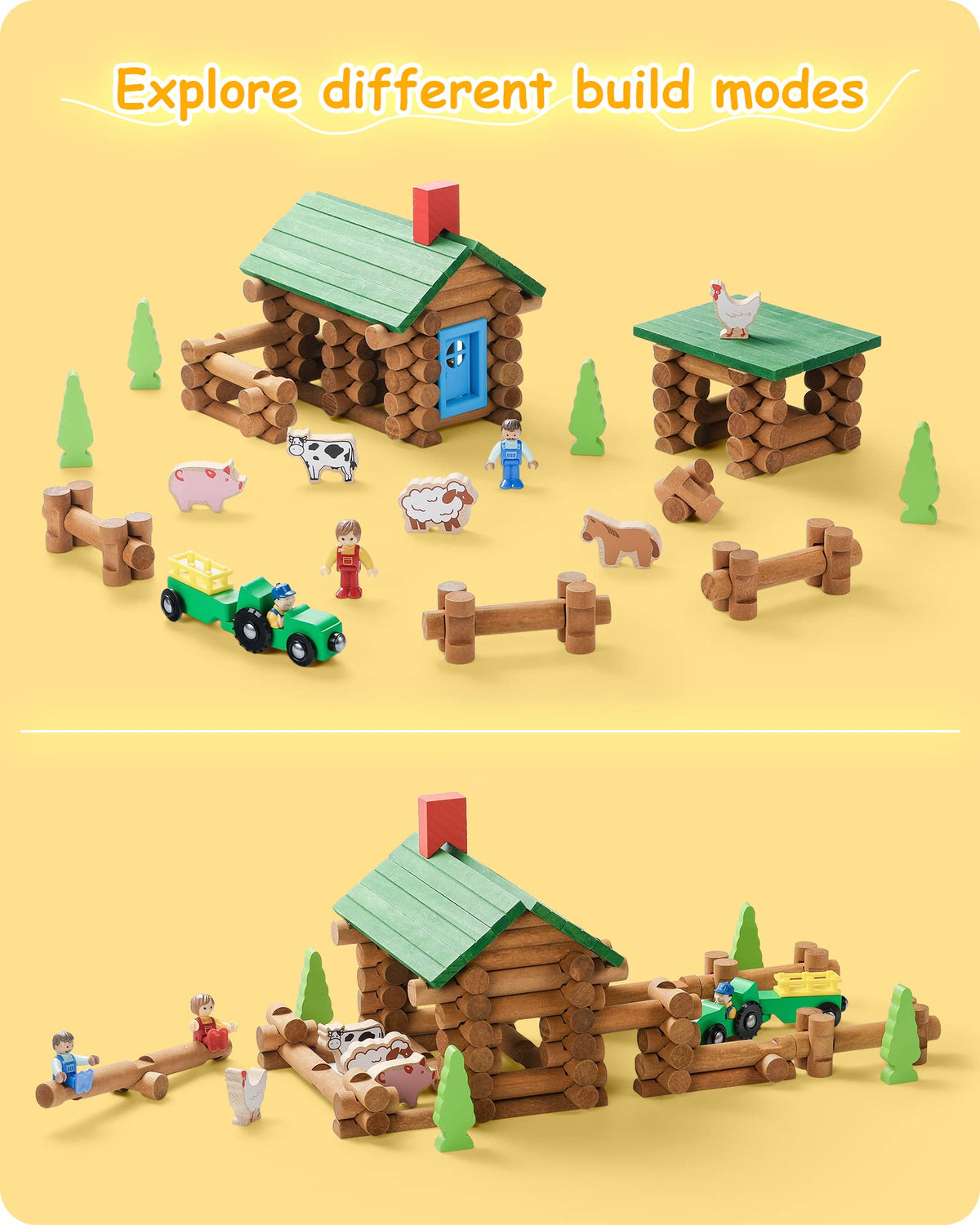 SainSmart Jr wooden logs and blocks spread on table for creative building