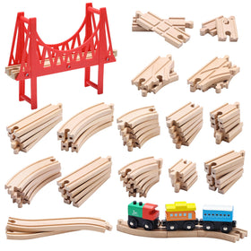 SainSmart Jr wooden train track set overview with bridge for imaginative play