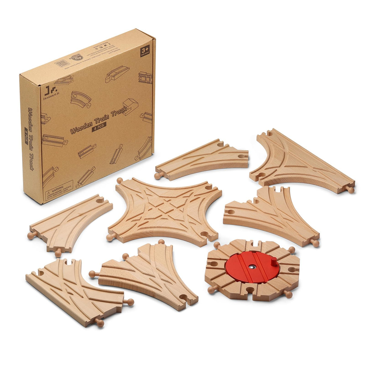 SainSmart Jr wooden train track 8pcs ready for creative play and expansion.