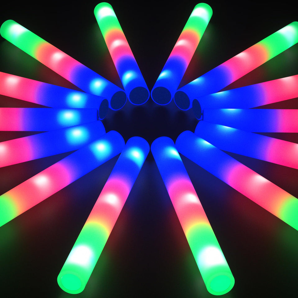 SAIRFWOO 32-piece foam glow sticks pack in 16-inch length for bright party ambience.