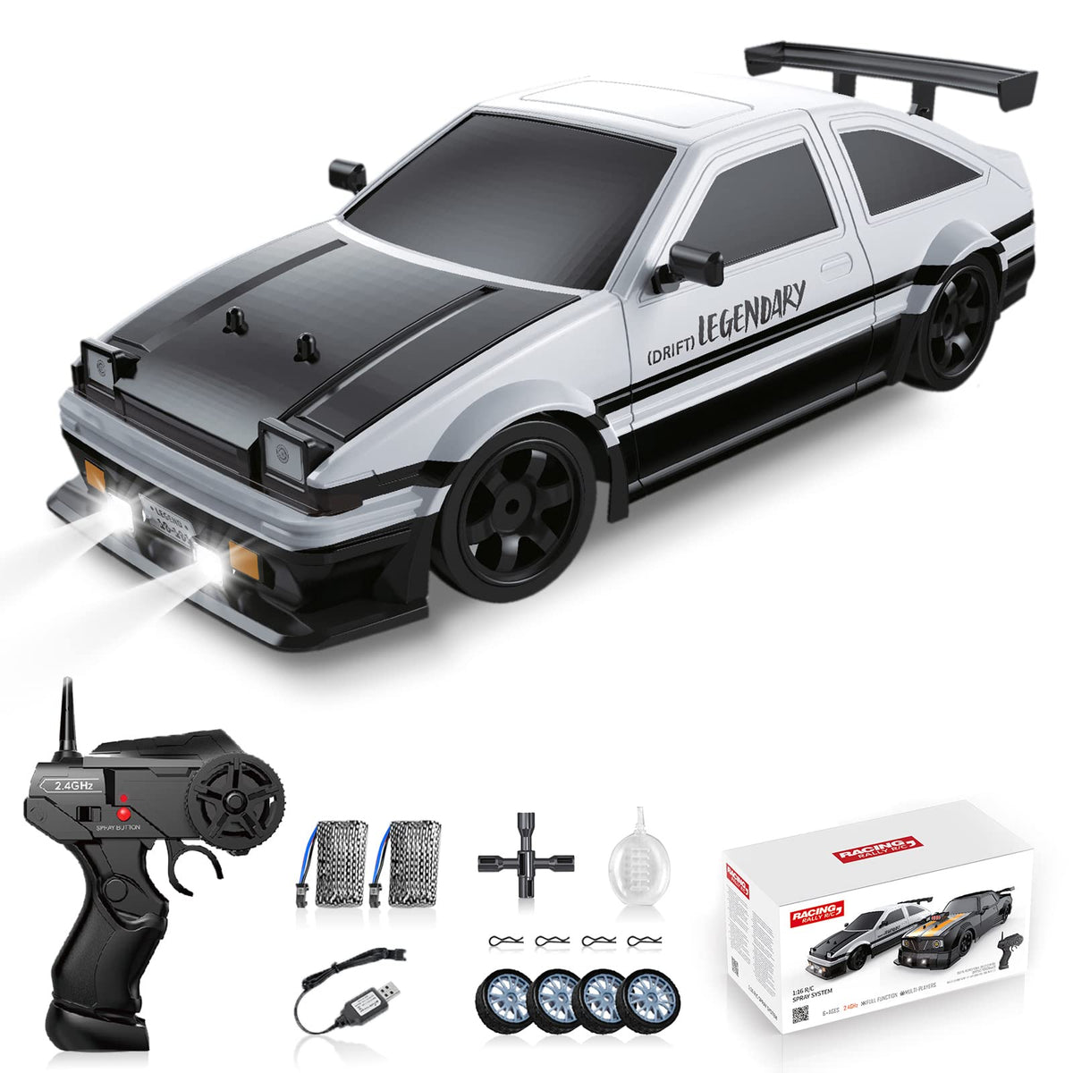 Sakeye RC Drift Car front view highlights rugged shell for durable indoor racing.
