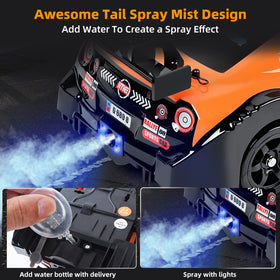 Sakeye RC Drift Car LED sprayer in action enhances dramatic nighttime performance.
