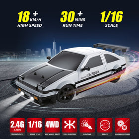 Sakeye RC Drift Car rear view with LEDs showcases dynamic night driving appeal.