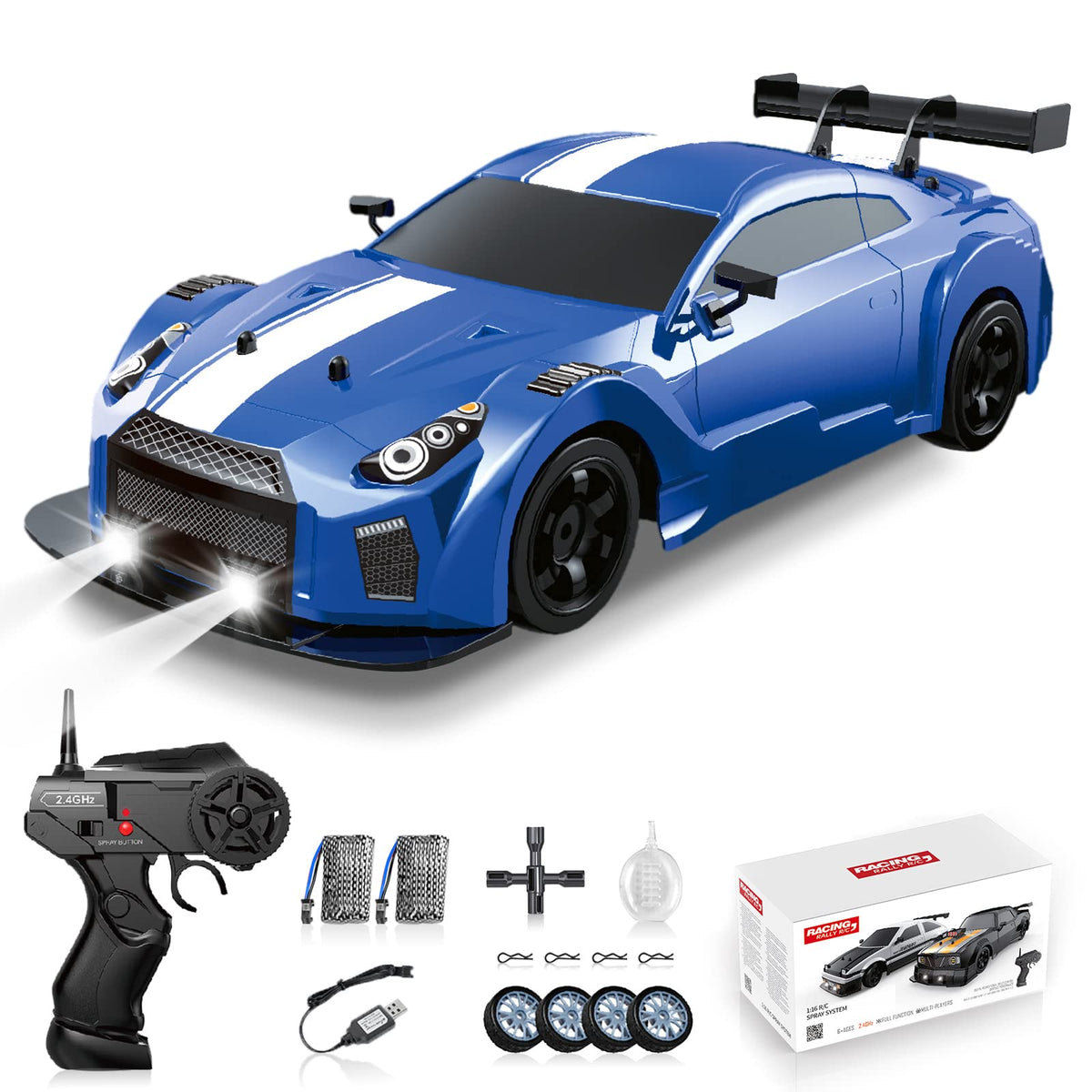 Sakeye RC drift car with LED lights boosts night visibility during races