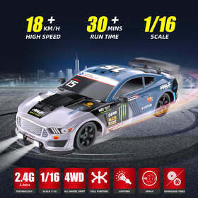 Sakeye RC drift car rear view with LED lights and spray for night play