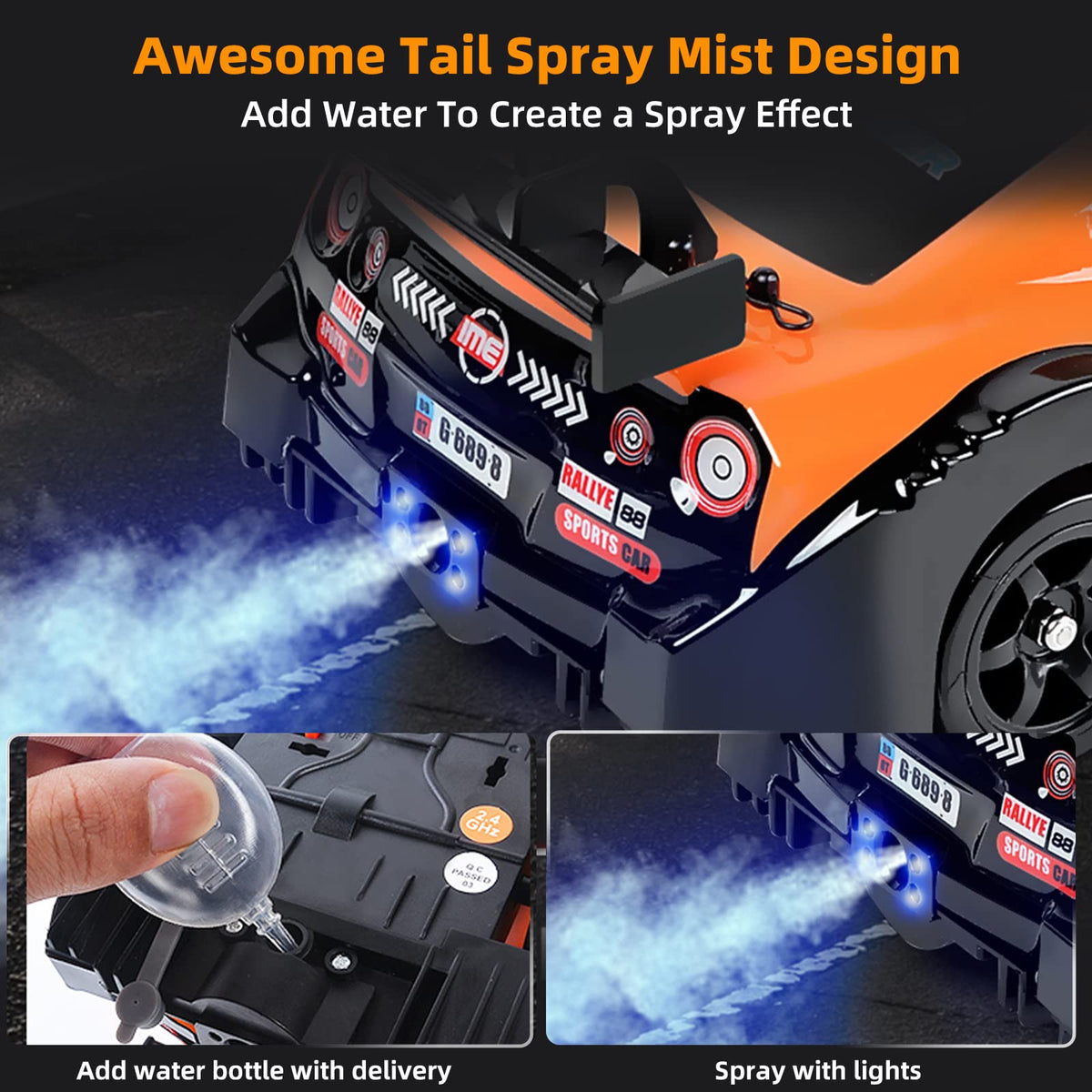 Sakeye RC drift car side view showing compact 1:16 scale for indoor outdoor use