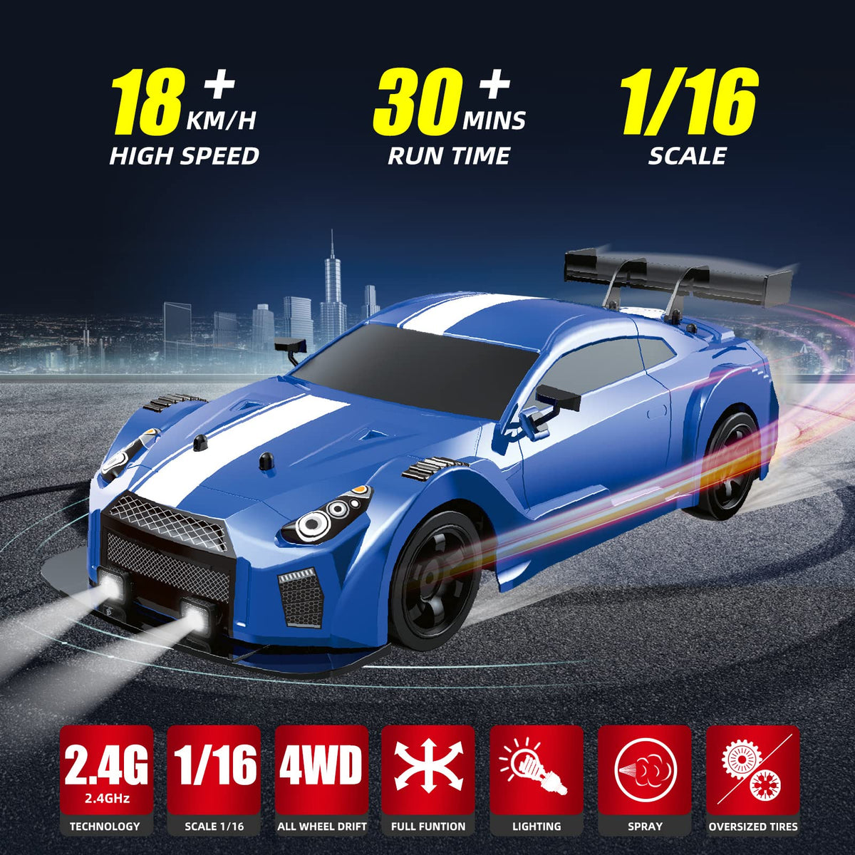 Sakeye RC drift car water spray adds dynamic visuals during runs