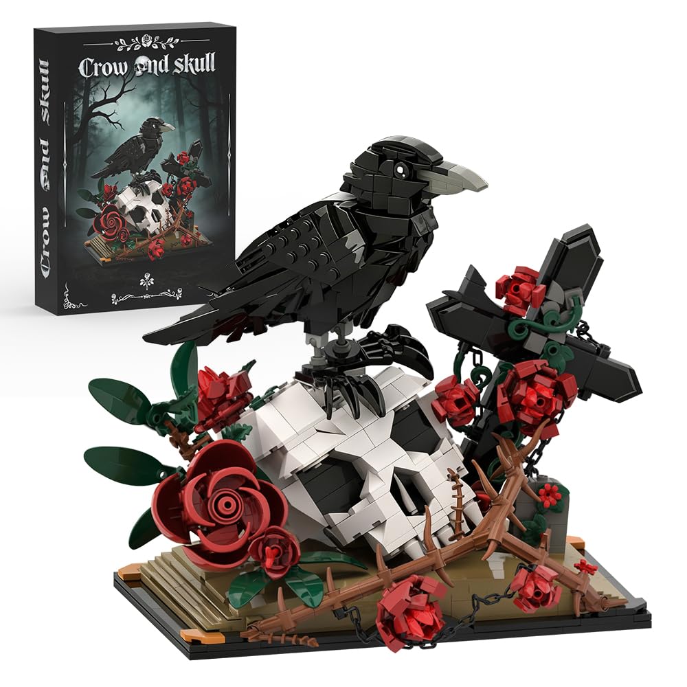 SALJGKS Gothic raven skull rose centerpiece with dual-base display options.
