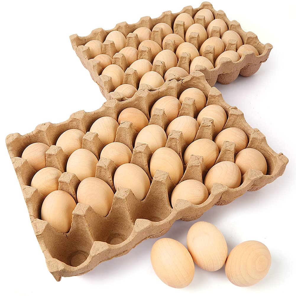SallyFashion 48 Pcs Wooden Eggs for Crafts with a smooth surface ideal for painting and DIY decor