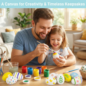 SallyFashion Easter egg decorating ideas on white plastic eggs with vivid designs.