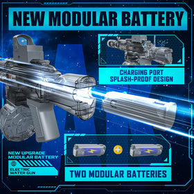 Samaraiuno electric water gun with transparent body showing inner action.