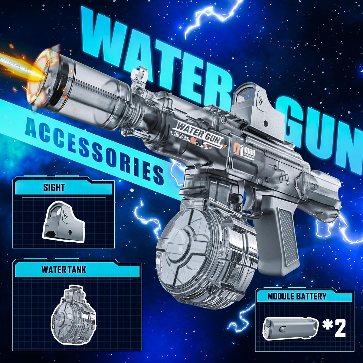 Samaraiuno electric water gun with USB charging for convenient recharging outdoors.
