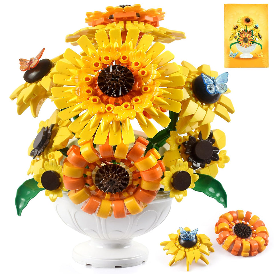 SameTech Sunflower Building Blocks Bouquet offers a customizable centerpiece option.