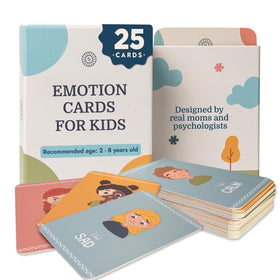 Samma Sati emotion flashcards show 25 emotions for toddlers' early recognition.
