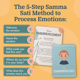 Samma Sati emotion cards with rounded corners for safe handling.