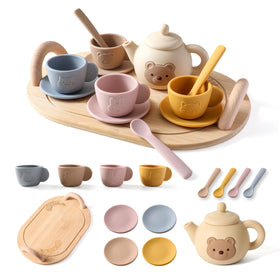 Samonyed bear-teapot with silicone cups for imaginative tea parties and social play