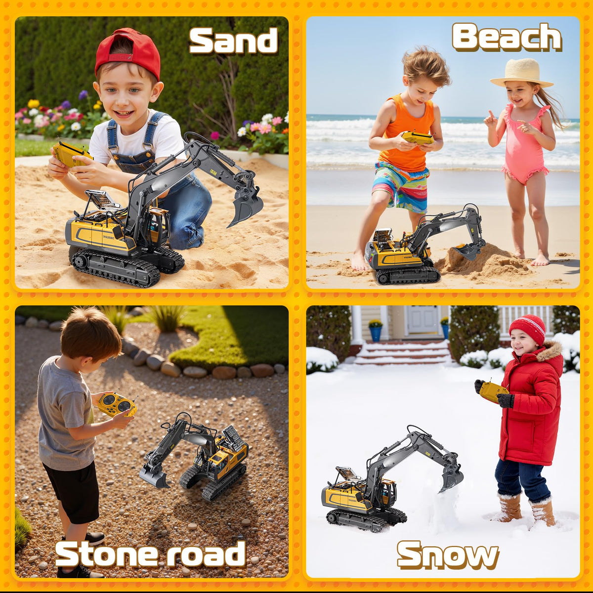 Samtop excavator toy durable thick tracks for outdoor play.