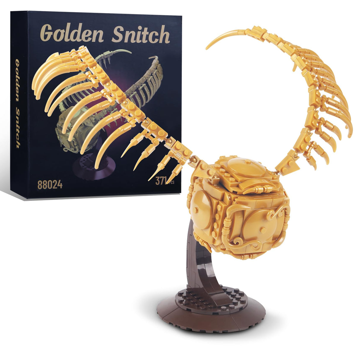 SAMYBLOCKS Golden Snitch set front view on desk, ideal decorative piece.