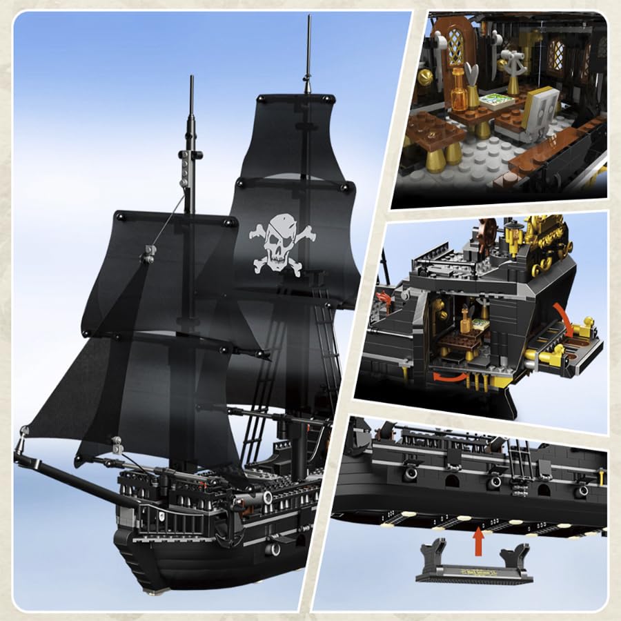 SAMYBLOCKS pirate ship mini bricks closeup shows precise tiny pieces