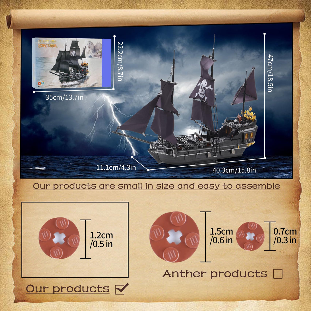 SAMYBLOCKS pirate ship numbered bags indicate easy step-by-step assembly