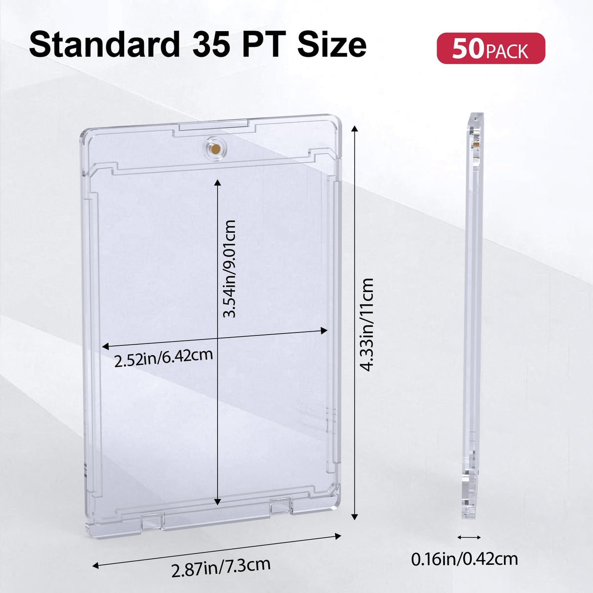 SAMYUCO 35pt card protector pack demonstrates universal fit for MTG, Pokemon, Yu-Gi-Oh, and more