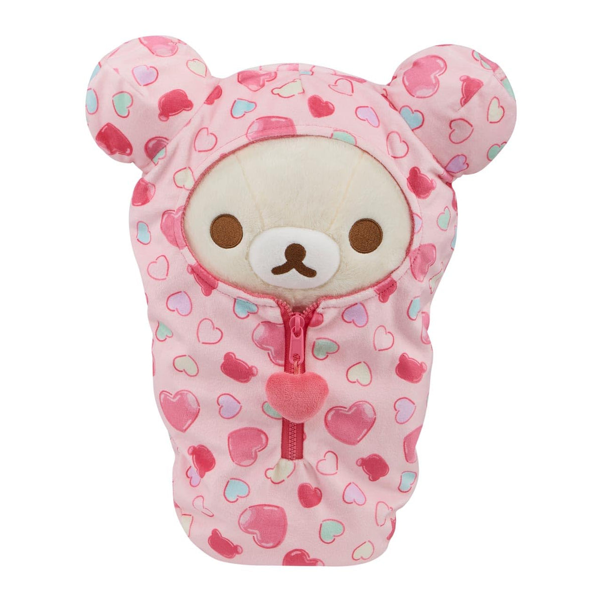 San-X Original Rilakkuma Hearts Sleeping Bag 15-inch front view for cozy play.