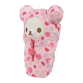 Rilakkuma hood detail highlighting plush sleeping bag design for naps.