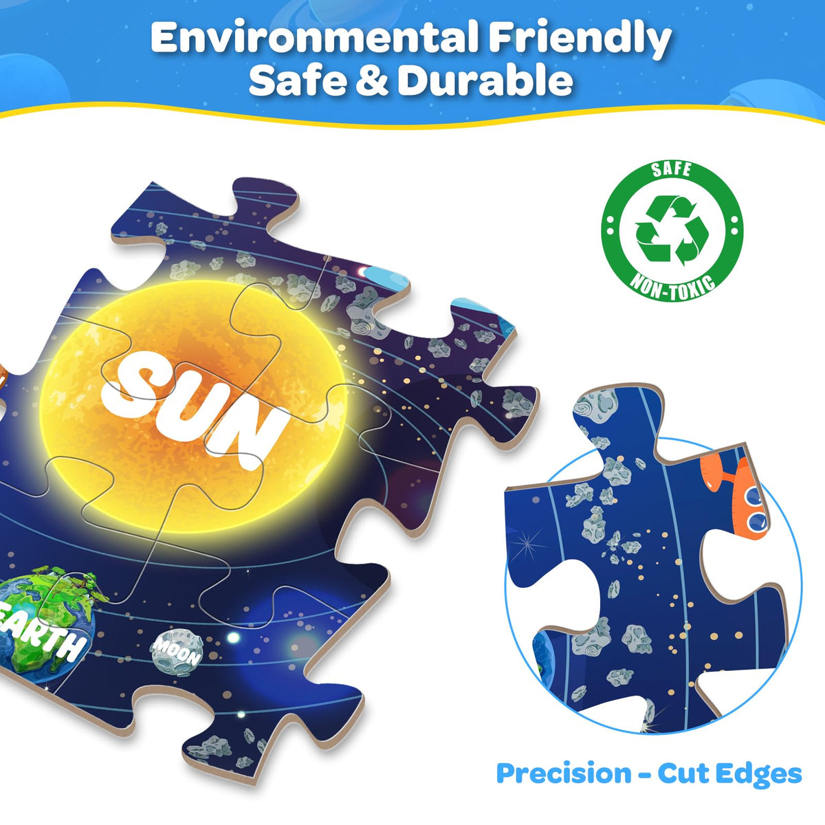 SANANT durable cardboard puzzle pieces with smooth edges for safe handling.