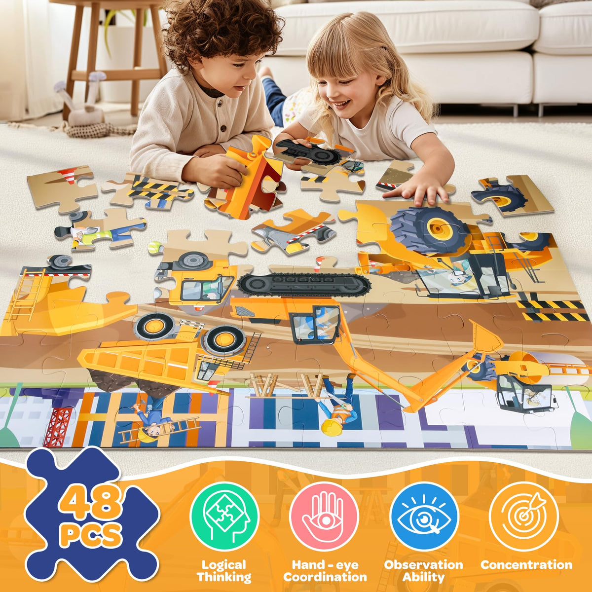 SANANT children playing with the large 48-piece construction puzzle.