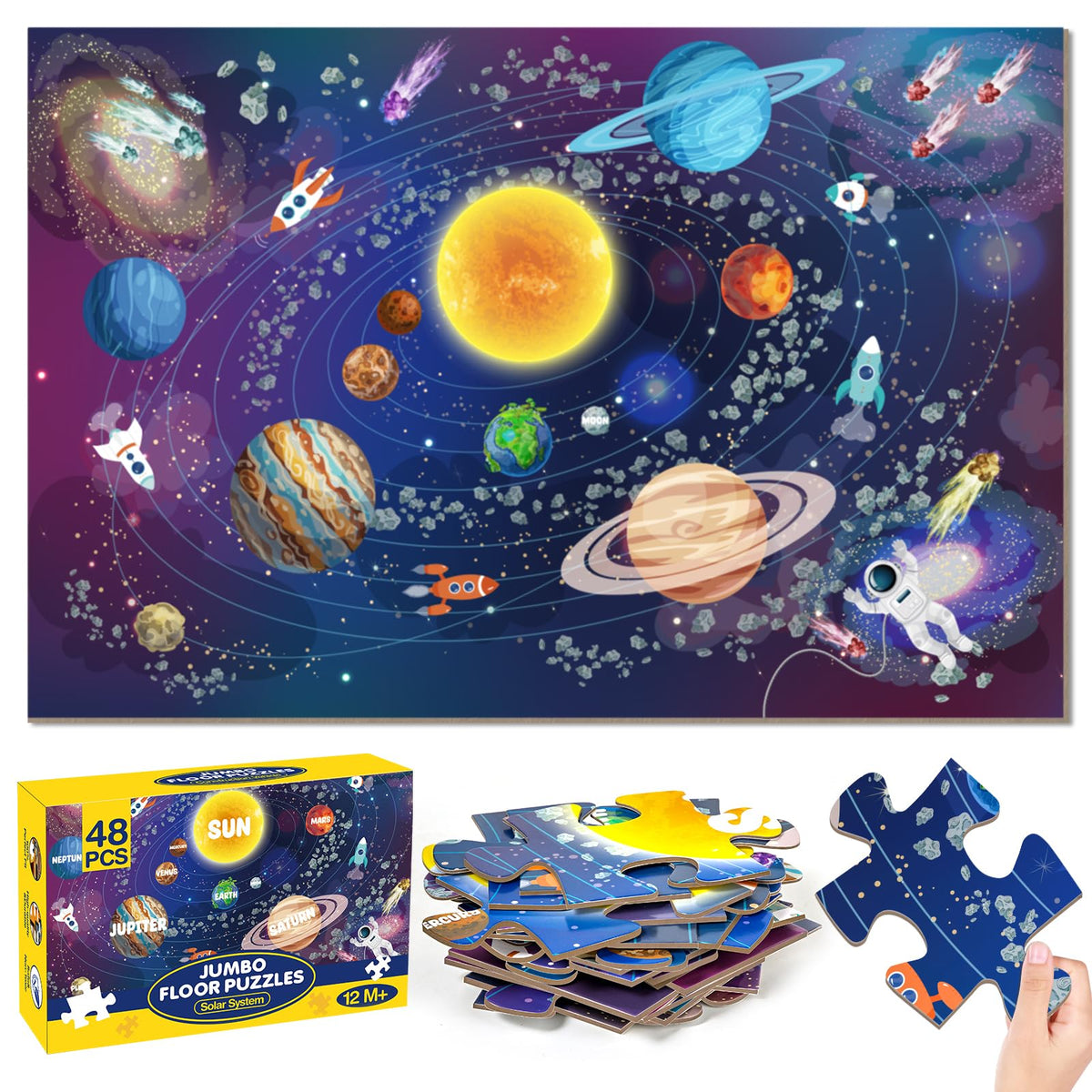 SANANT Jumbo Floor Puzzle on floor helps kids assemble large solar system scenes.