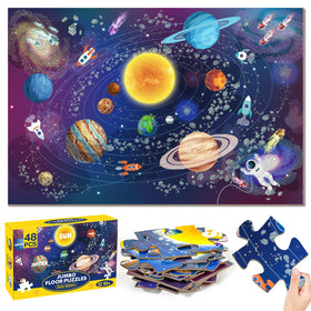 SANANT Jumbo Floor Puzzle on floor helps kids assemble large solar system scenes.